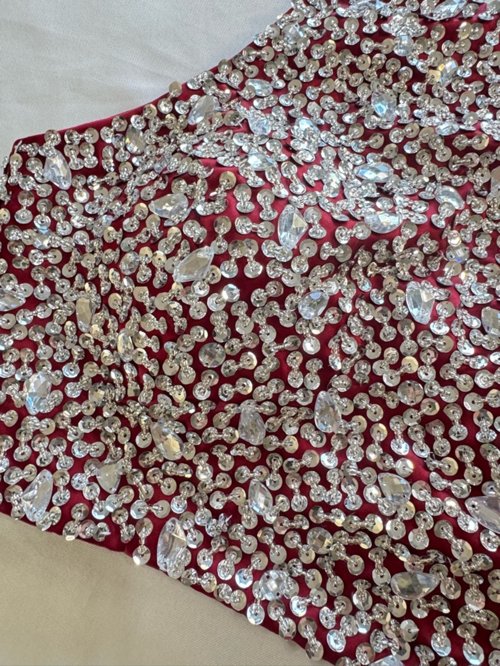Red Rhinestone Two Piece Prom Dress Set Halter Beaded Formal - Picture 9 of 16